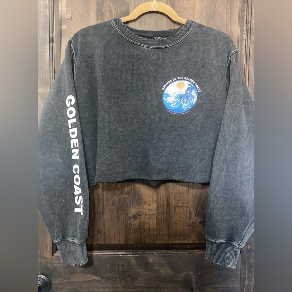 John Galt Golden Coast Cropped Sweatshirt Black Size OS Crewneck Distressed